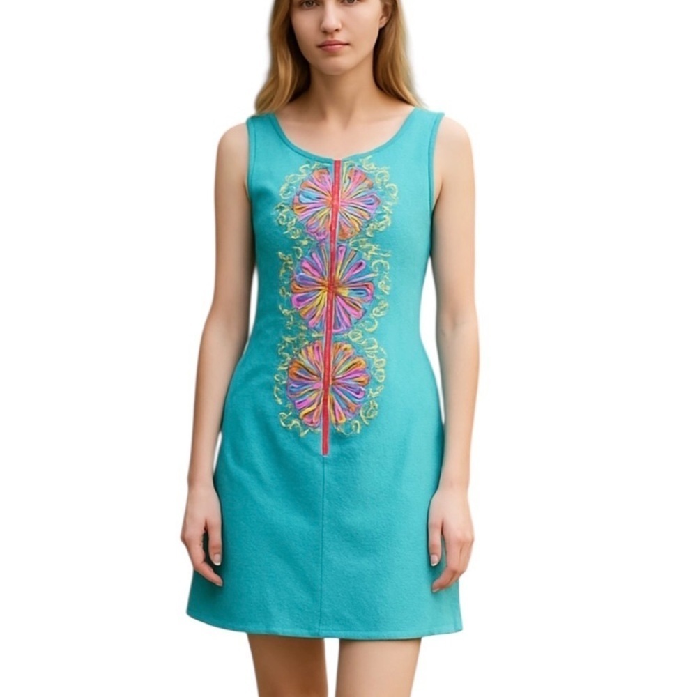 Lilly Pulitzer Embroidered Kirby Dress Sleeveless Zipper Front Shift Size 2